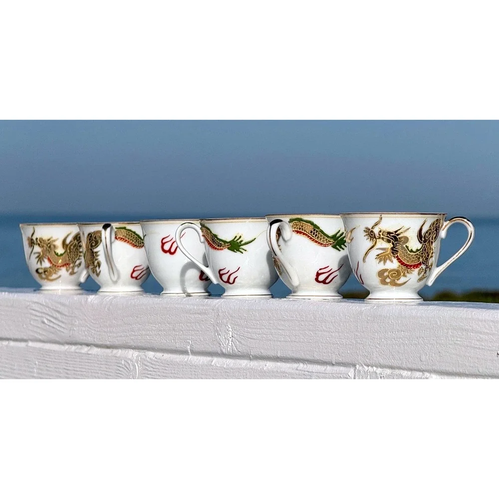 IISA Dragonware Geisha Lithophane Set Moriage 2‎ Teapots Cream Sugar Bowl 4 Cups